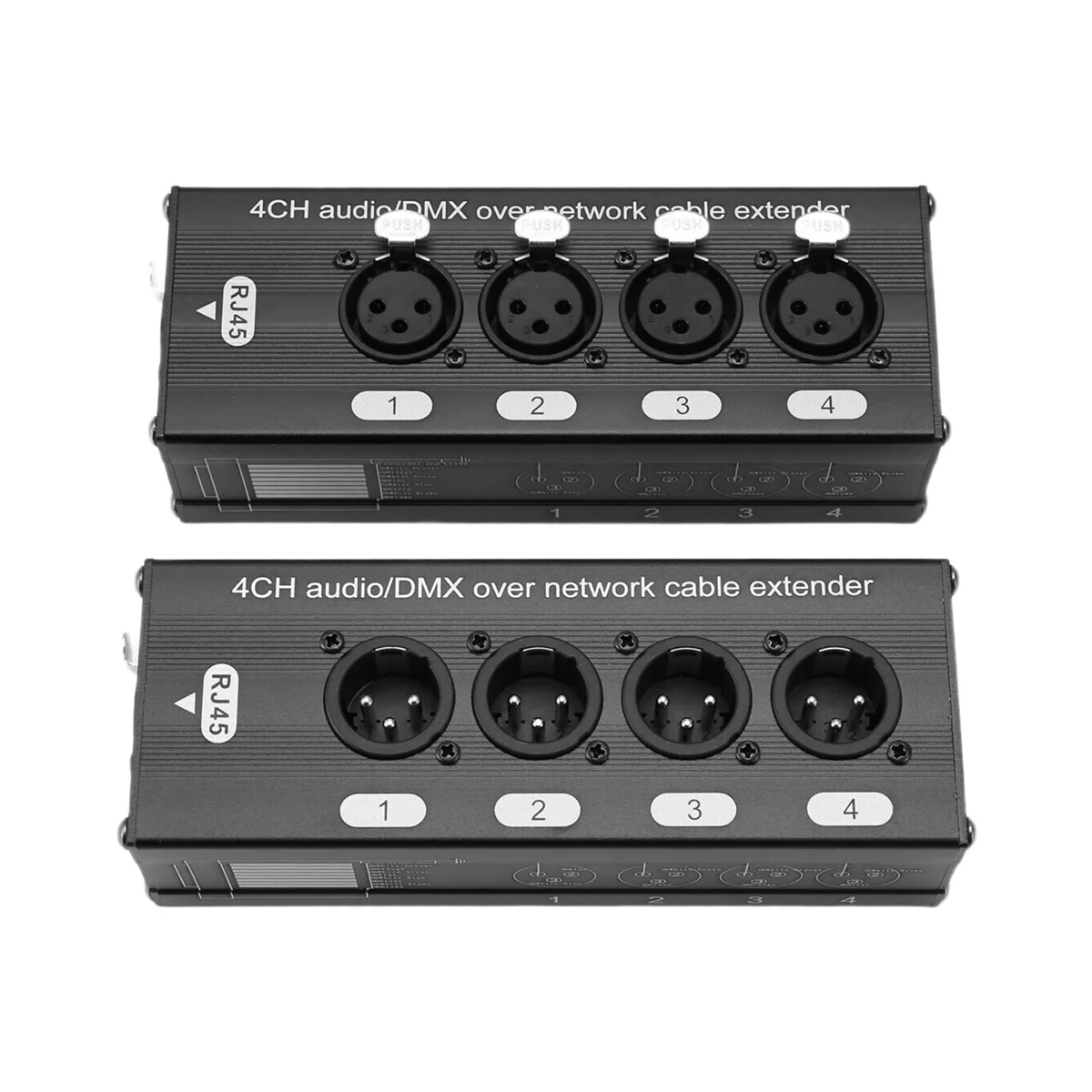 

L62A 1Pair 4-Channel 3-Pin XLR Audio and DMX over Network Cable Extender, DMX512 Network Signal Extender 1 Male+1 Female