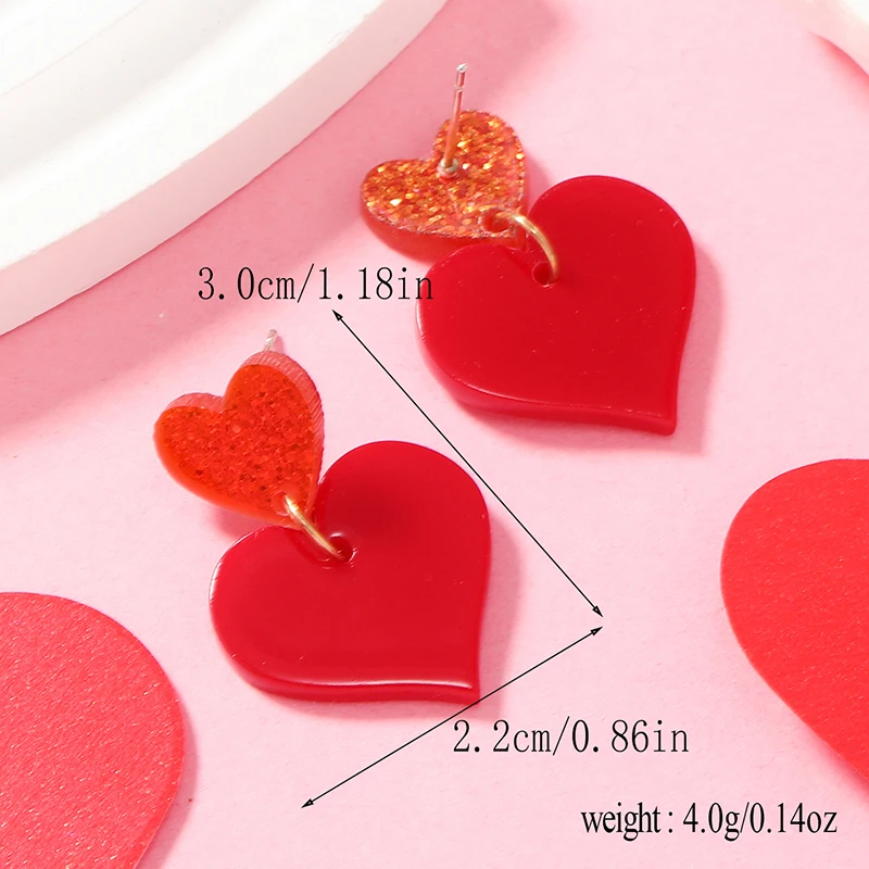 2 PCS New Heart shaped Love Acrylic Earrings Exquisite Romantic Earrings Pendant Party Gift Earrings