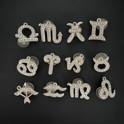 the Zodiac Metal Bling Rhinestone Shiny Silvery Shoe Charms for Clogs Sandals Decoration Shoe Buckle for Girls Gif