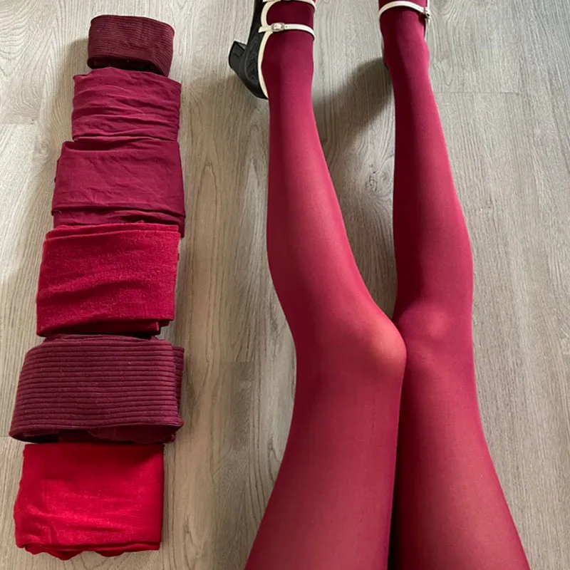 

Vintage Wine Red Women's Pantyhose Stockings Burgundy Thin Thick Super Elastic Sexy Tights Fashion Anti-Hooker Senior Hosiery