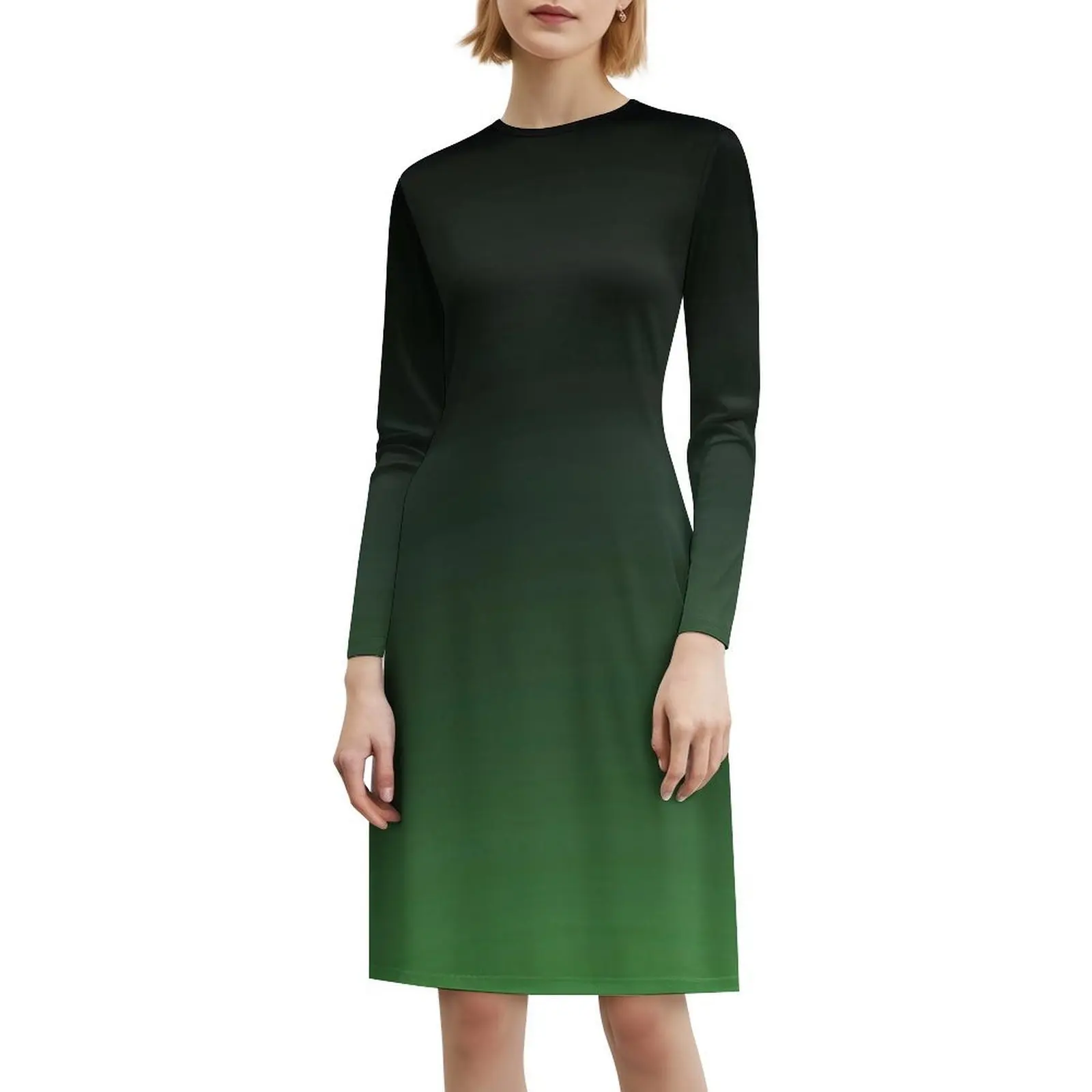 فستان قصير بنمط Preppy باللون الأخضر للنساء على شكل حرف A فستان كاجوال فضفاض مناسب للاستخدام اليومي أخضر متدرج بألوان بسيطة للفتيات #2