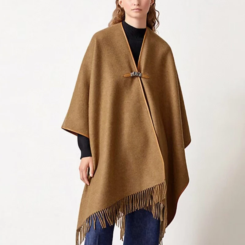 Heavy duty leather wrapped cashmere shawl scarf cape, fashionable and versatile women\'s top jacket, high quality, fall, new, y2k