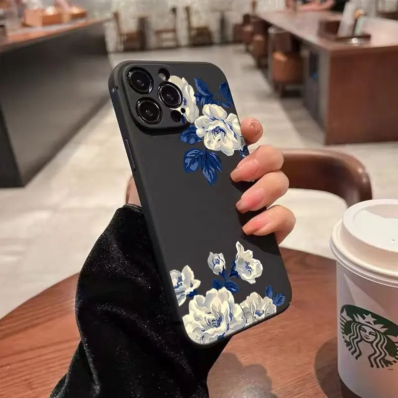 الأزرق والأبيض زهرة قضية الهاتف لسامسونج غالاكسي S25 FE S24 الترا S23 زائد S22 S21 A17 A16 A26 A36 A55 A54 A25 A24 غطاء