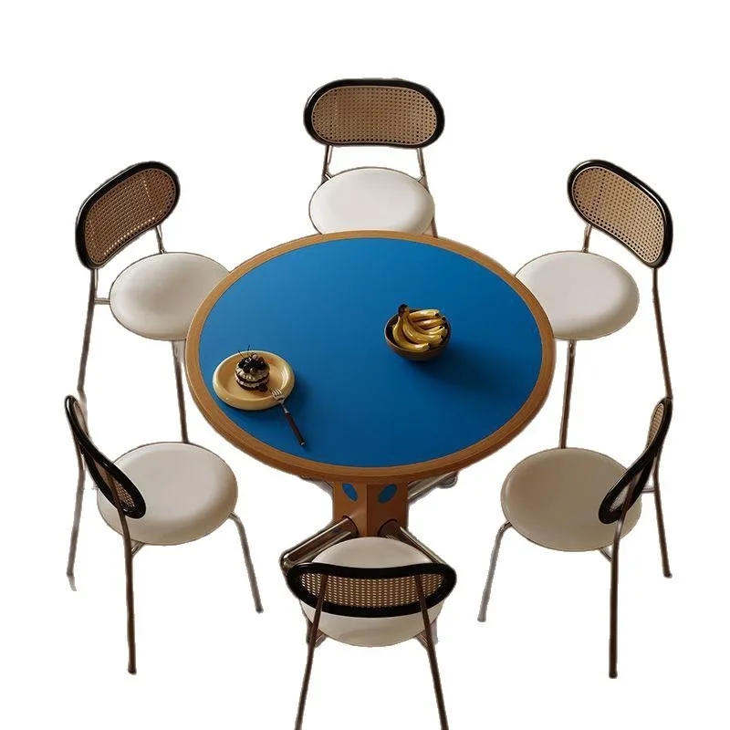 Nordic Bauhaus small apartment round table metal legs medieval solid wood dining table