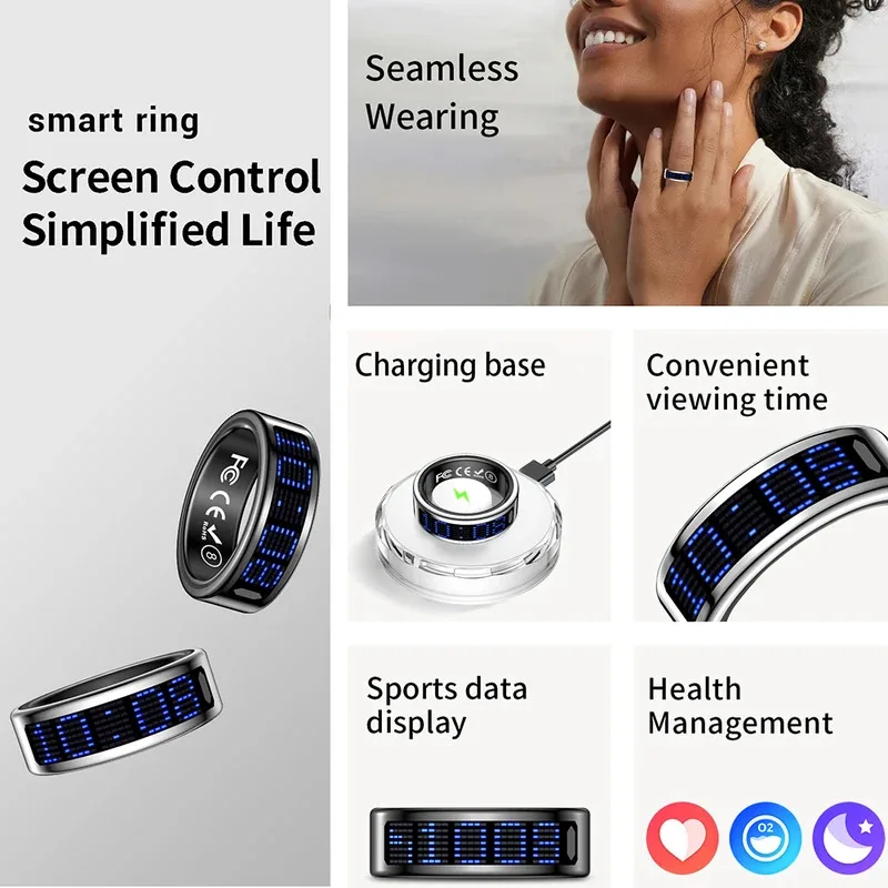 SR16 الفولاذ المقاوم للصدأ الذكية حلقة شاشة عرض المكالمات تذكير اللياقة البدنية خواتم ذكية IP68 مقاوم للماء الأكسجين في الدم معدل ضربات القلب #2