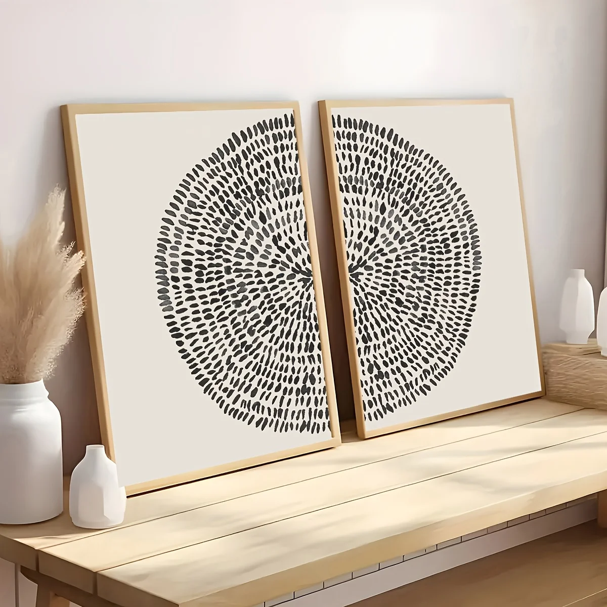 

2pcs Unframed Vintage Neutral Geometric Circle Wall Art Poster, Abstract Boho Line Canvas Poster for Living Room and Home Decor