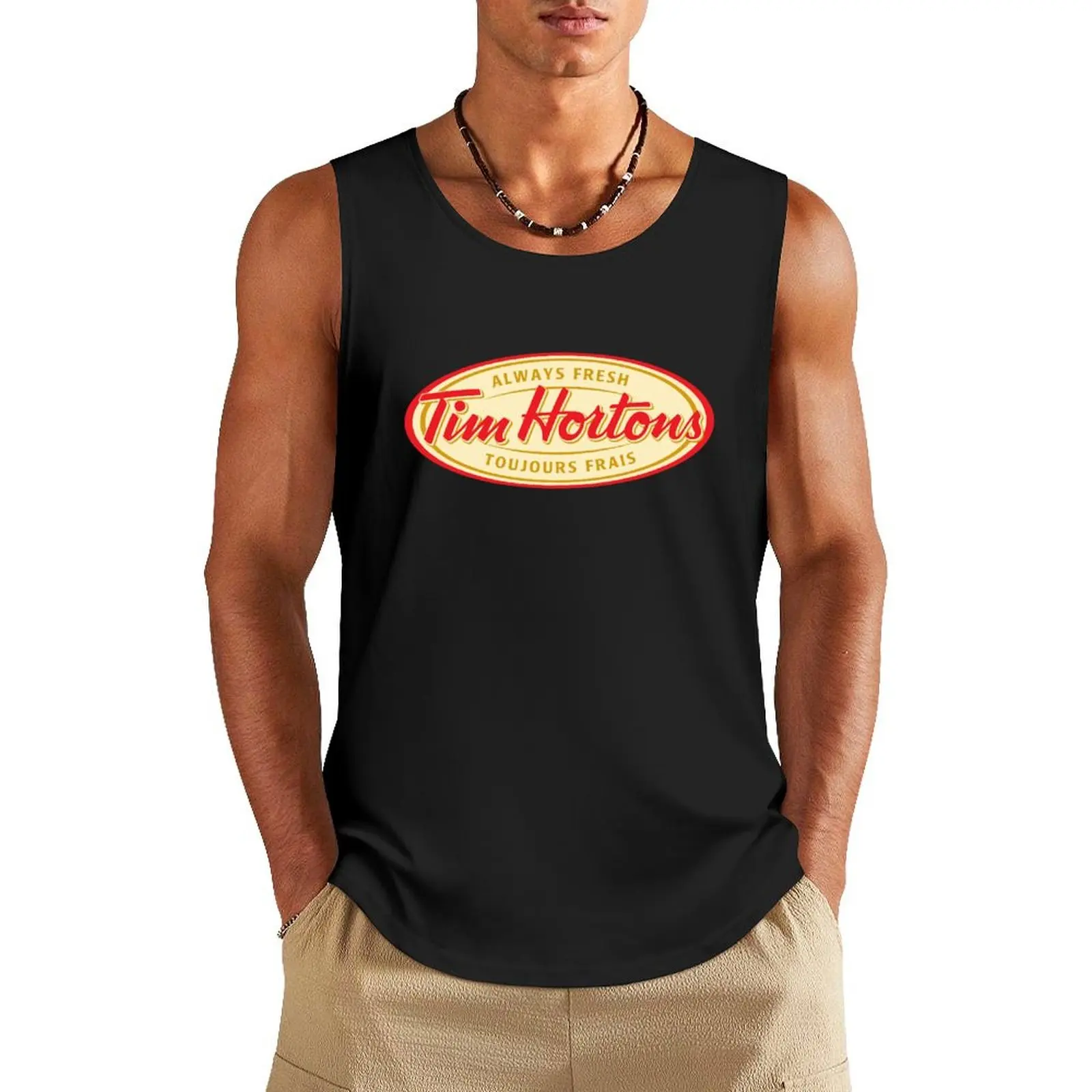 

vintage Tim Hortons logo retro Tank Top Japanese t-shirt Men's summer t-shirt
