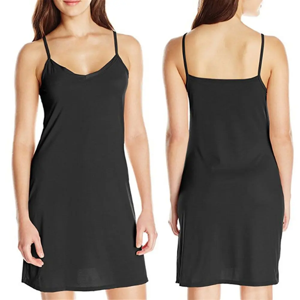 Womens V Neck Solid Color Sleeveless Sling Dress Short Dress Slip Under Dress