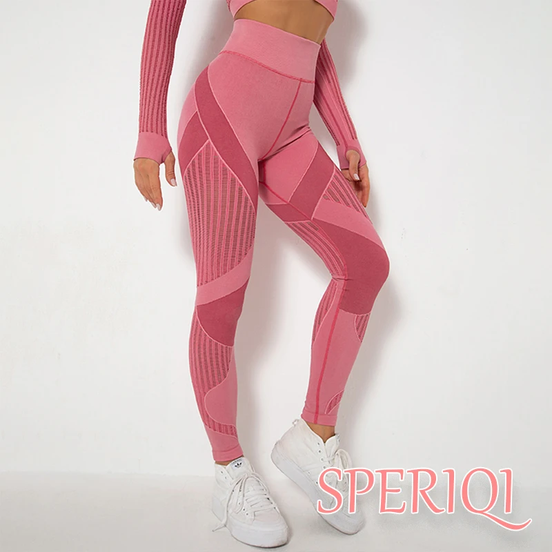 Speriqi Breathable Knitted Fitness GYM Yoga Leggings  Women High Waist and Hips Tight Peach Buttocks Pants Sexy Skinny Stretch