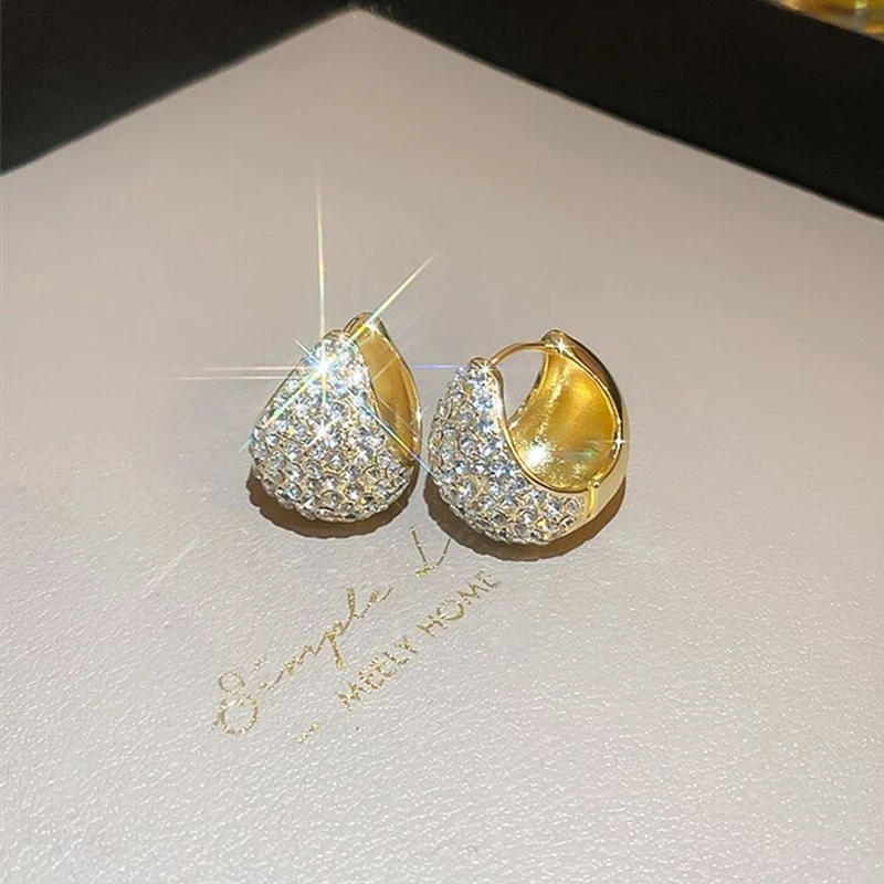 

Retro Full Crystal Round Gold Color Ear Buckle 2024 New Luxury Shiny Hoop Earrings For Womens Fashion Jewelry Wedding Gift