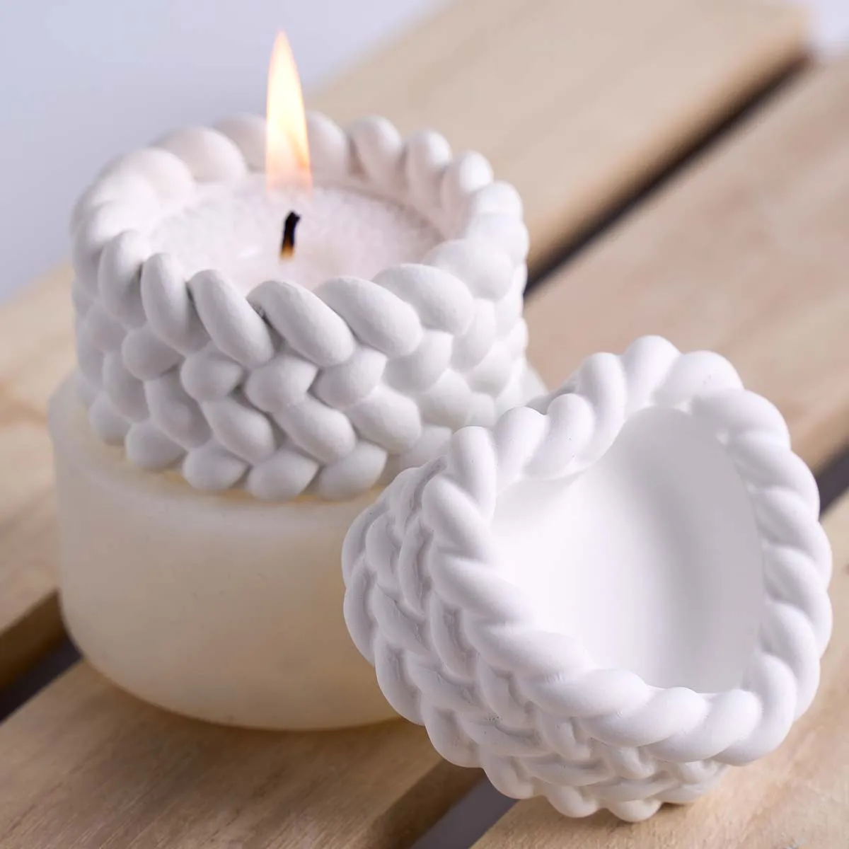Weaving Shape Cement Candle Jar Silicone Mold DIY Heart Round Jewelry Storage Box Plaster Resin Flowerpot Craft Casting Molds