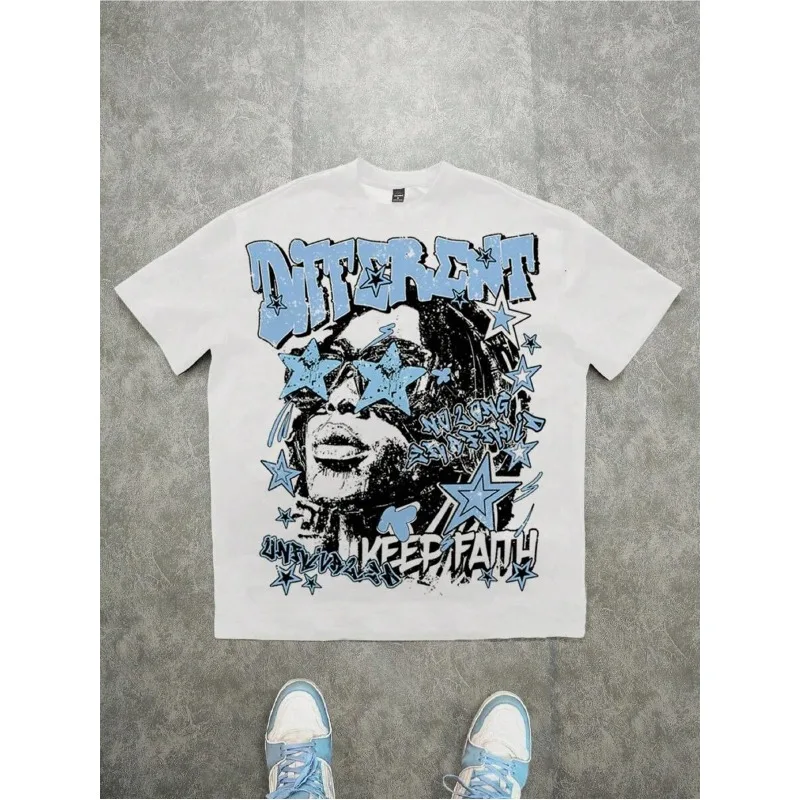 Slaydiva Women's Extra Large Round Neck T-shirt - Hip Hop Portrait Print Suitable for Street Wear and Black Hip Hop Style