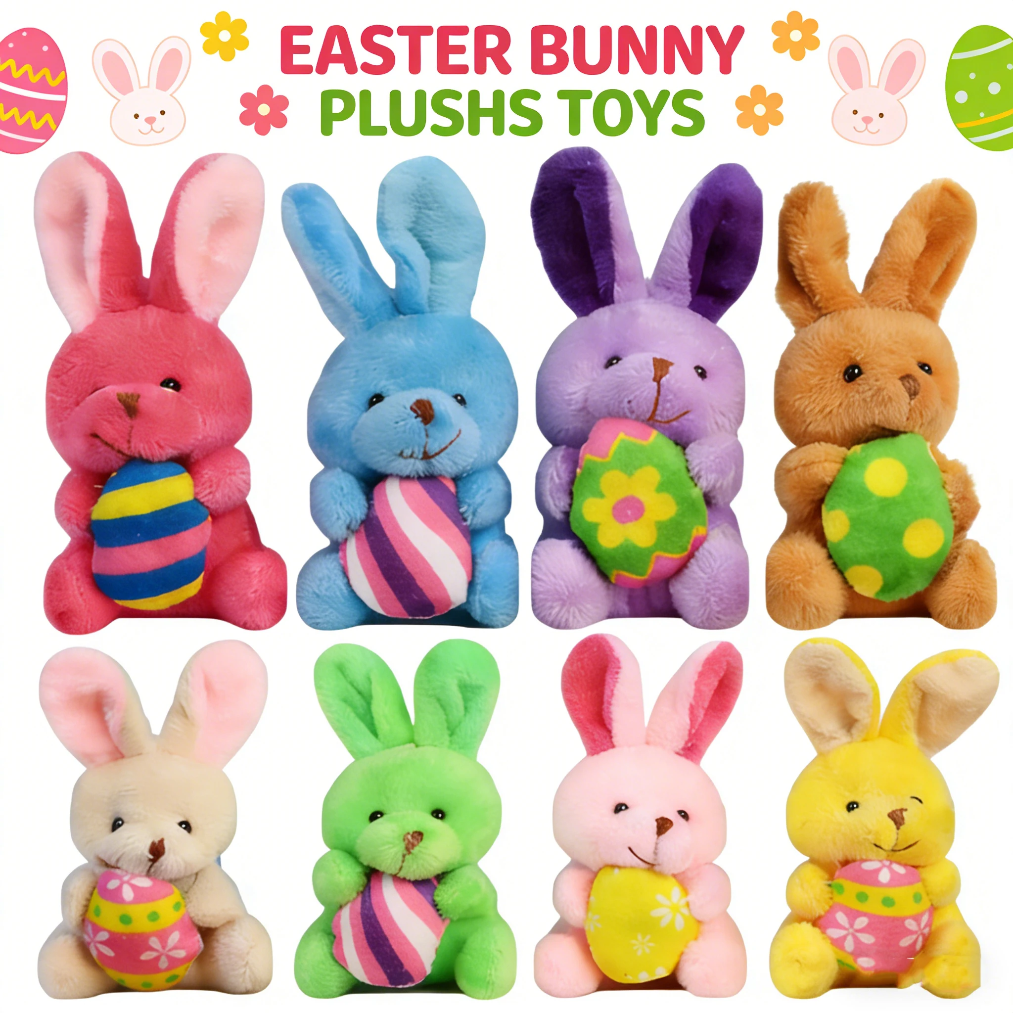 8-32 Pcs Easter Bunnies Plush Toys Set Stuffed Rabbit Keychain Toys with Eggs for Easter Party Favors Birthday Gifts