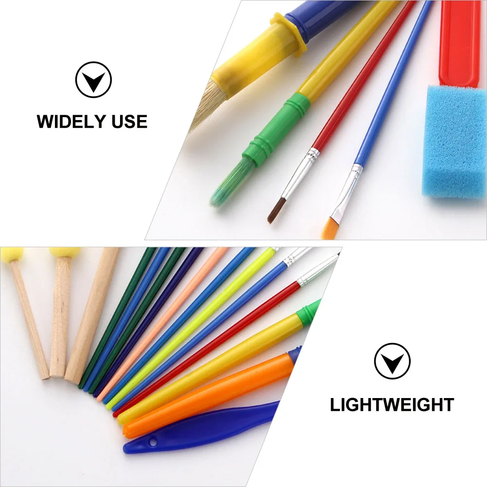 

16 pcs Kids Painting Sponge Brush Set Lightweight Ergonomic Handle For Diy Art Craft Color Mixing Plate Kids Art Supplies