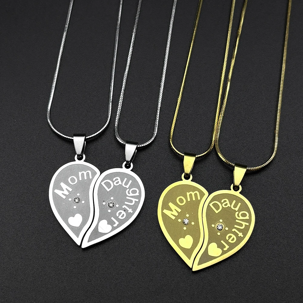 Mutter-Tochter-Herzketten-Set für Mutter-Tochter-Beziehung, Edelstahl, goldfarben, Liebeskette, Mama-Tagesgeschenk, Schmuck – Detail 6