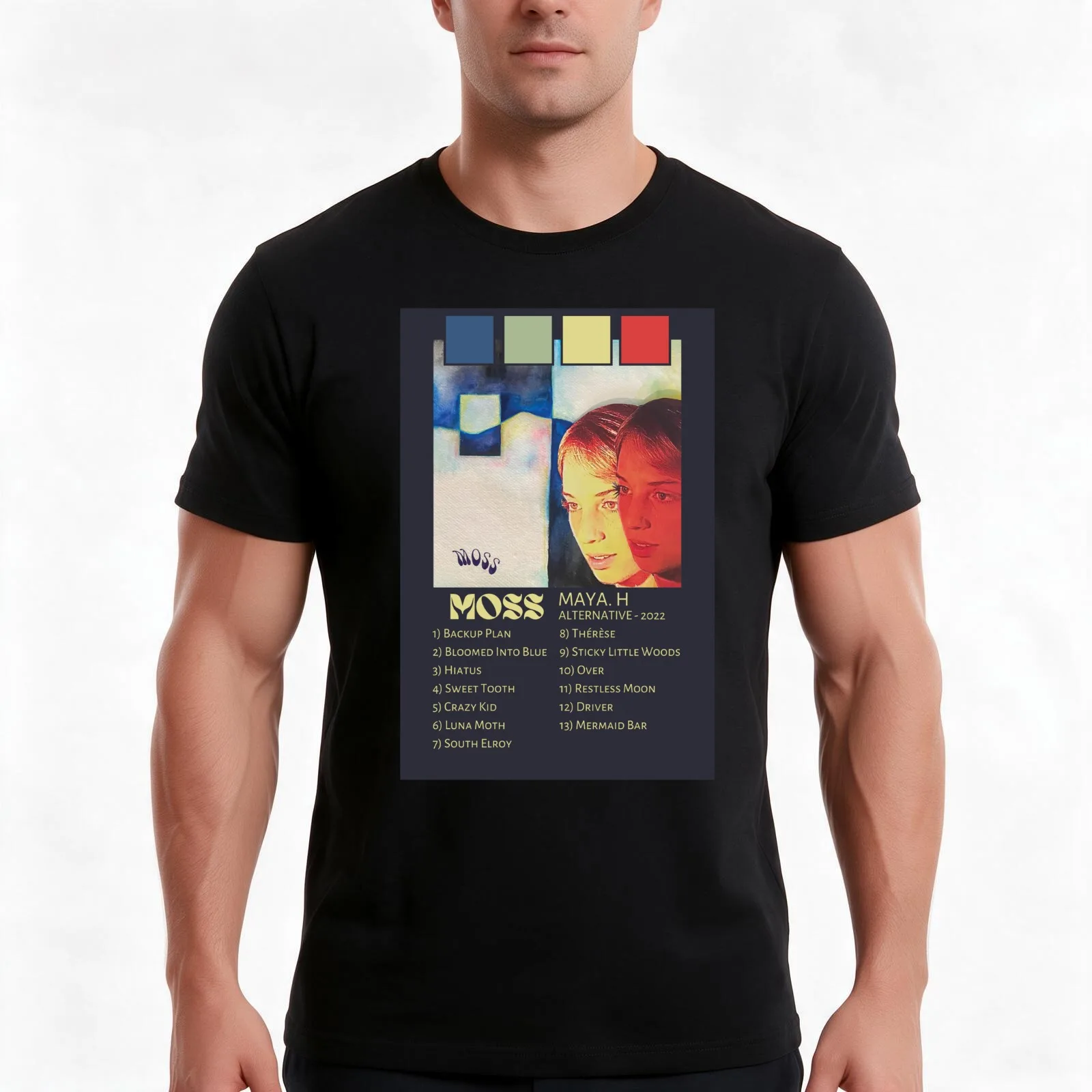 Moss Maya Hawke T-Shirt, Summer Casual Cotton Tee, Oversized Streetwear Tops, Vintage Graphic Print, Loose Fit Short Sleeve