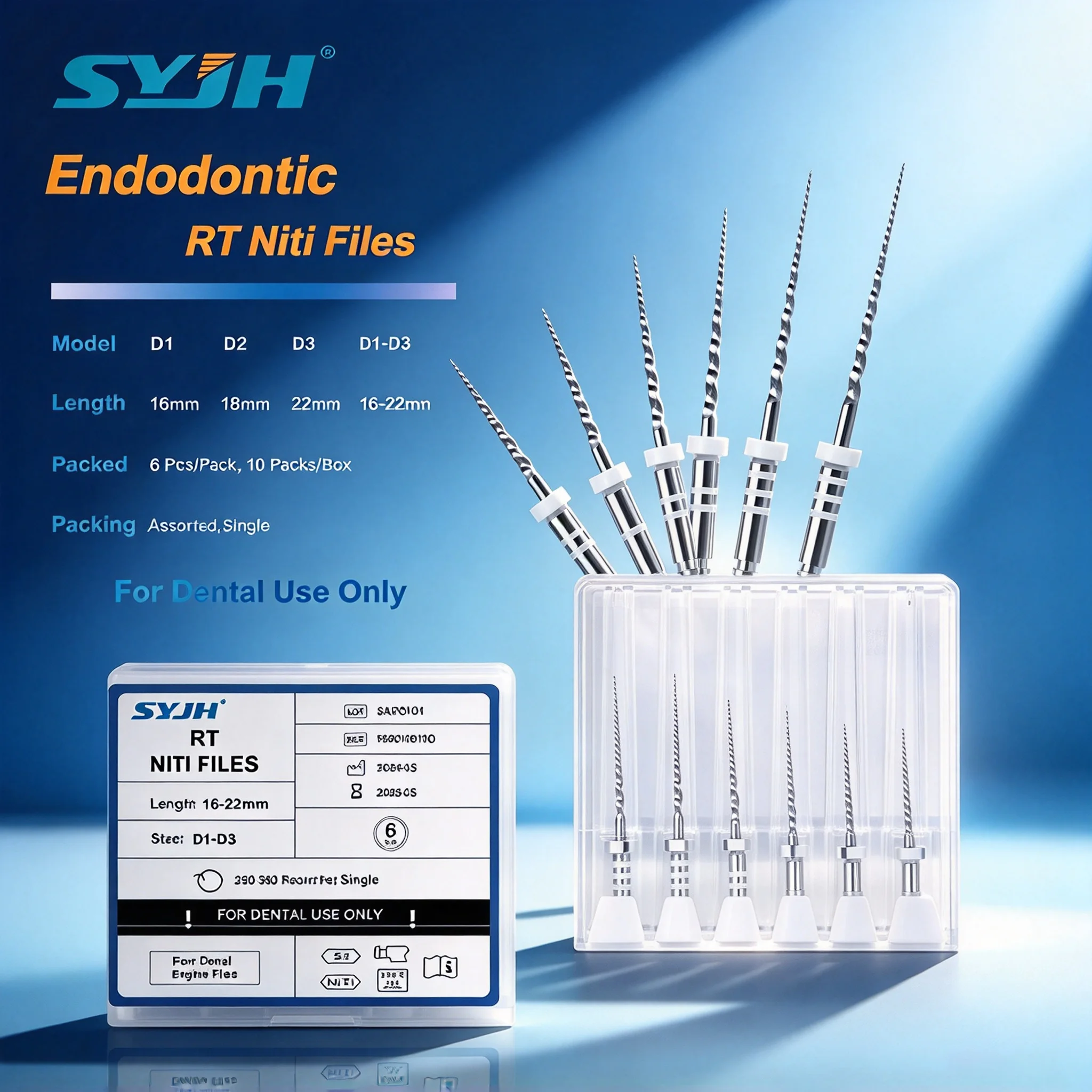 SYJH Dental Endodontic Retreatment NiTi File Engine Use D1-D3 Remove Filling Material Before Canal Re-shaping 10 Packs Rotary