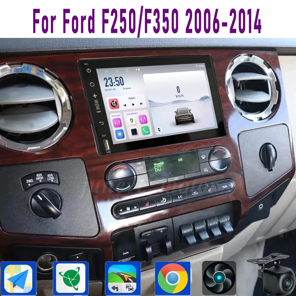 نظام تحديد المواقع 7 "لسيارة فورد F250/F350 2006-2014 اللاسلكية CarPlay أندرويد 15 راديو السيارة واي فاي مشغل وسائط متعددة رئيس وحدة جوجل خريطة الكاميرا 4 جيجابايت