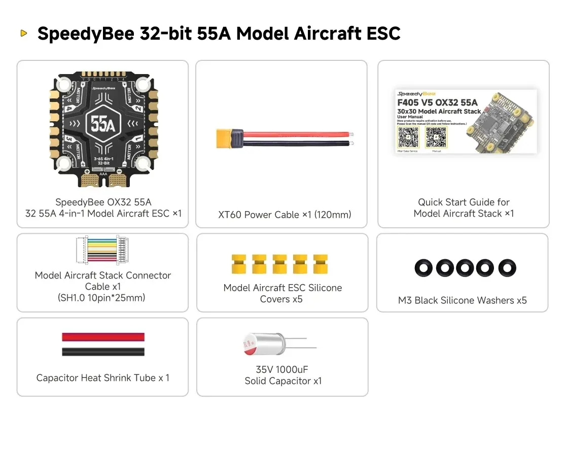 SpeedyBee F405 V5 Pro OX32 55A 30x30 Model Aircraft FC&ESC Stack