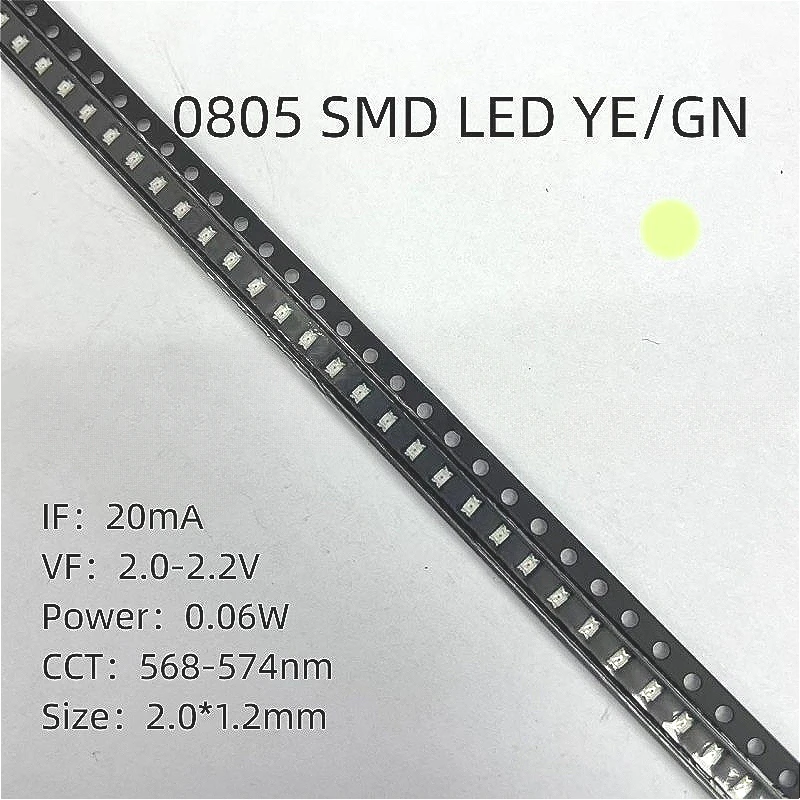 

0805 SMD LED Yellow Green 2.0*1.2mm High brightness