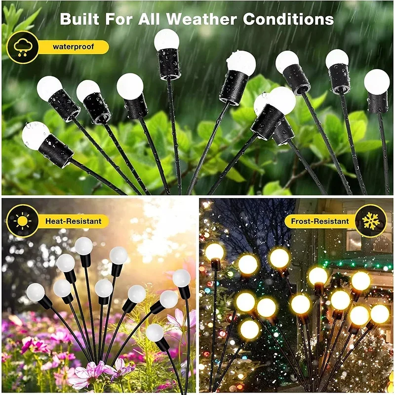 Solar-Powered Waterproof Firefly Swaying LED Pathway Lights - Outdoor Garden Landscape Lighting for Patio Wedding Party Decor