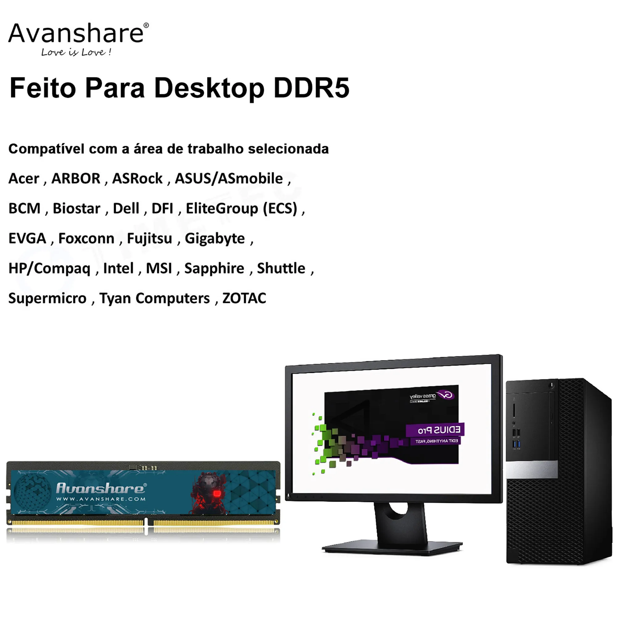 Memória Ram Avanshare DDR5 32GB 16GB 8GB 4800MHz 5600MHz PC5 Desktop 1.1V UDIMM Memória Memória para placas-mãe PC Intel AMD Rams