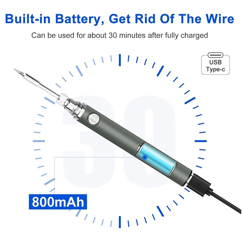 مجموعة مكواة لحام لاسلكية، مكواة لحام لاسلكية قابلة لإعادة الشحن عبر USB، 3 مكواة لحام لضبط درجة الحرارة، سهلة الاستخدام باللون الرمادي