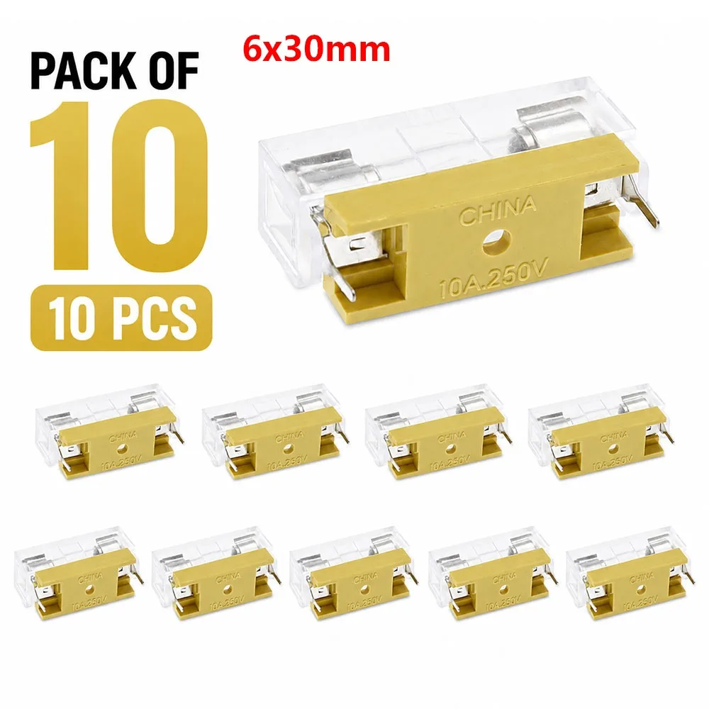 10Pcs/Set 5x20mm 6x30mm Glass Fuse Holder AC250V Copper Fuse Holder With Cover Panel Mount Transparent Cover