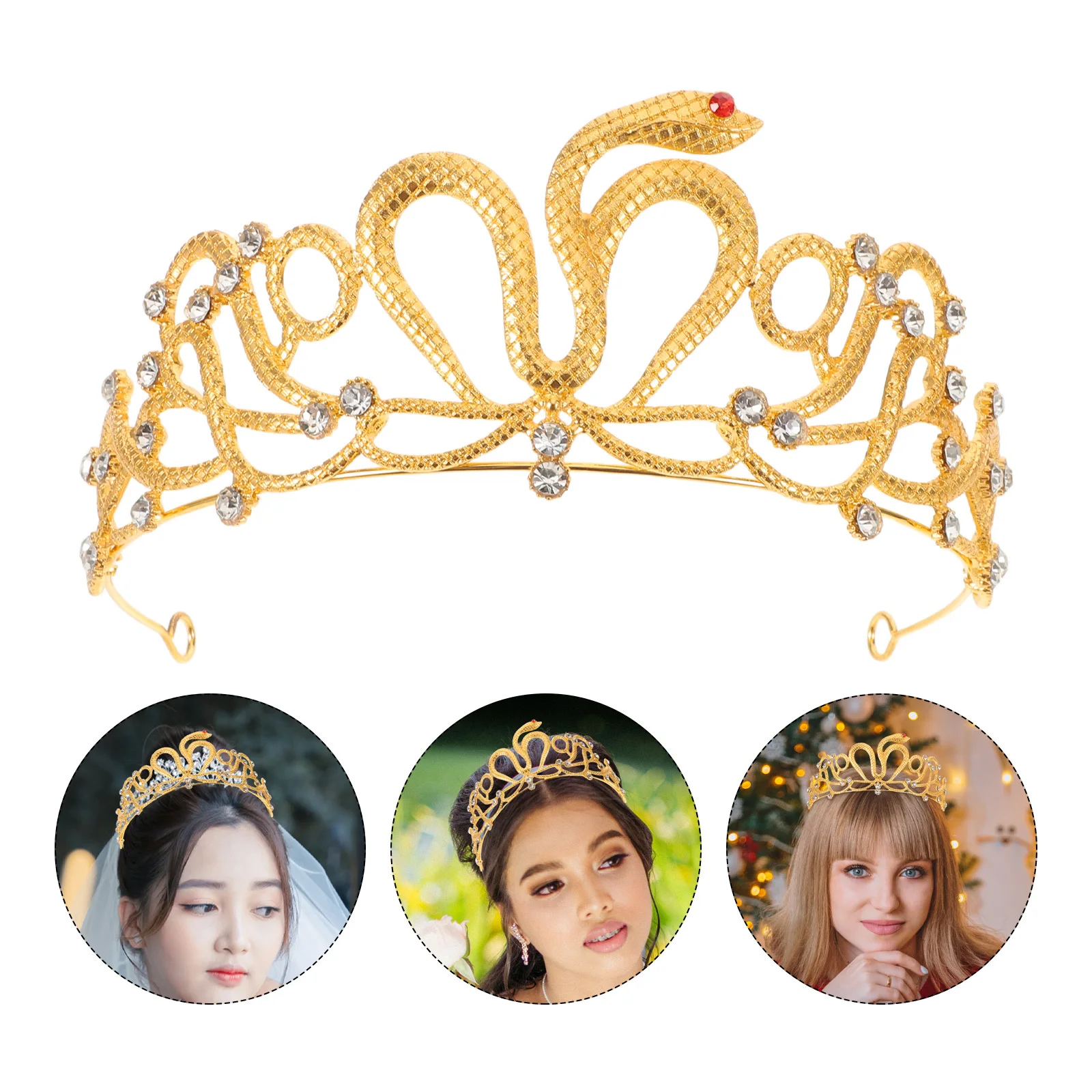 

Snake Crown For Bride Rhinestone Bridal Wedding Tiara Egyptian Headpiece Costume Party Hair Accessories Women Birthday