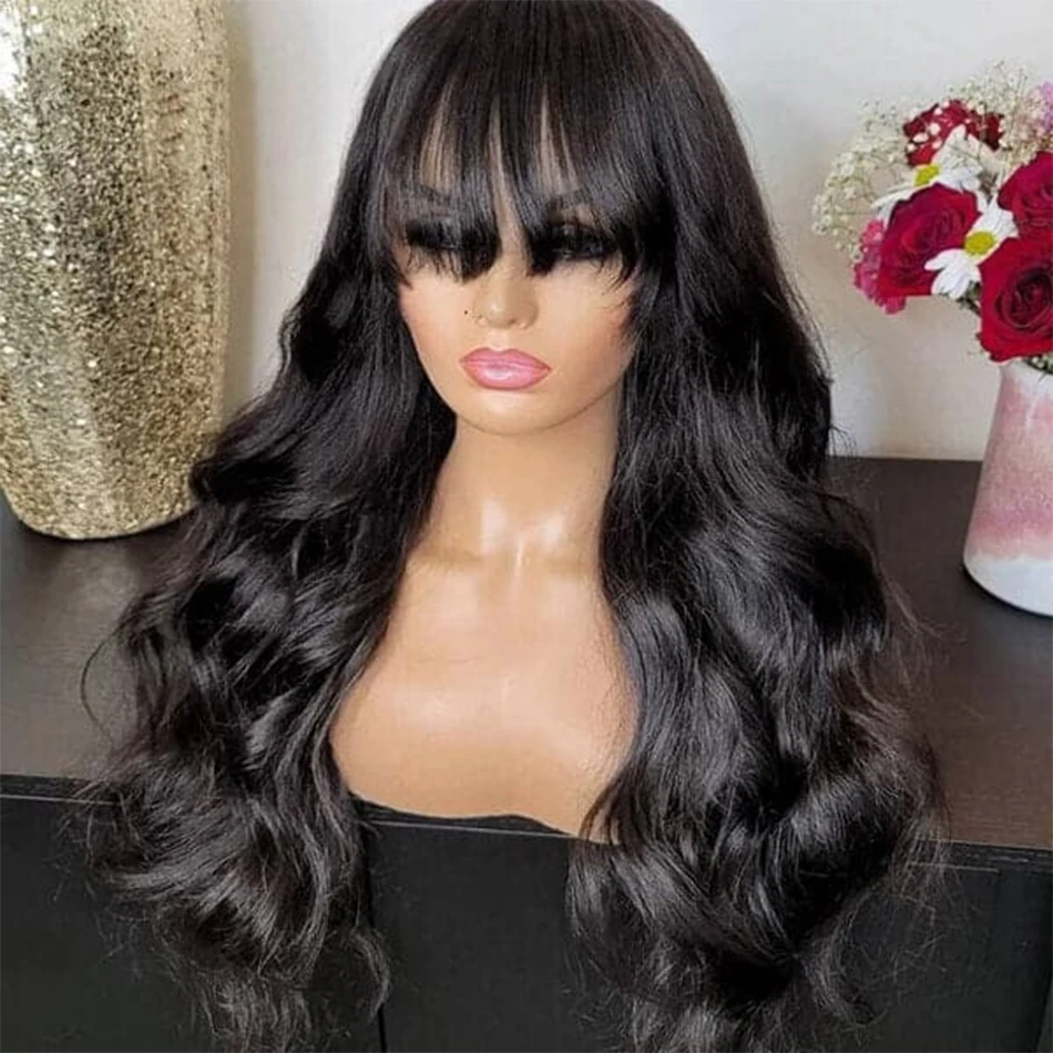 12A Body Wave Wig With Bangs 100% Human Hair Wigs For Women Glueless Full Machine Made Wig With Bangs Body Wave Wigs On Sale