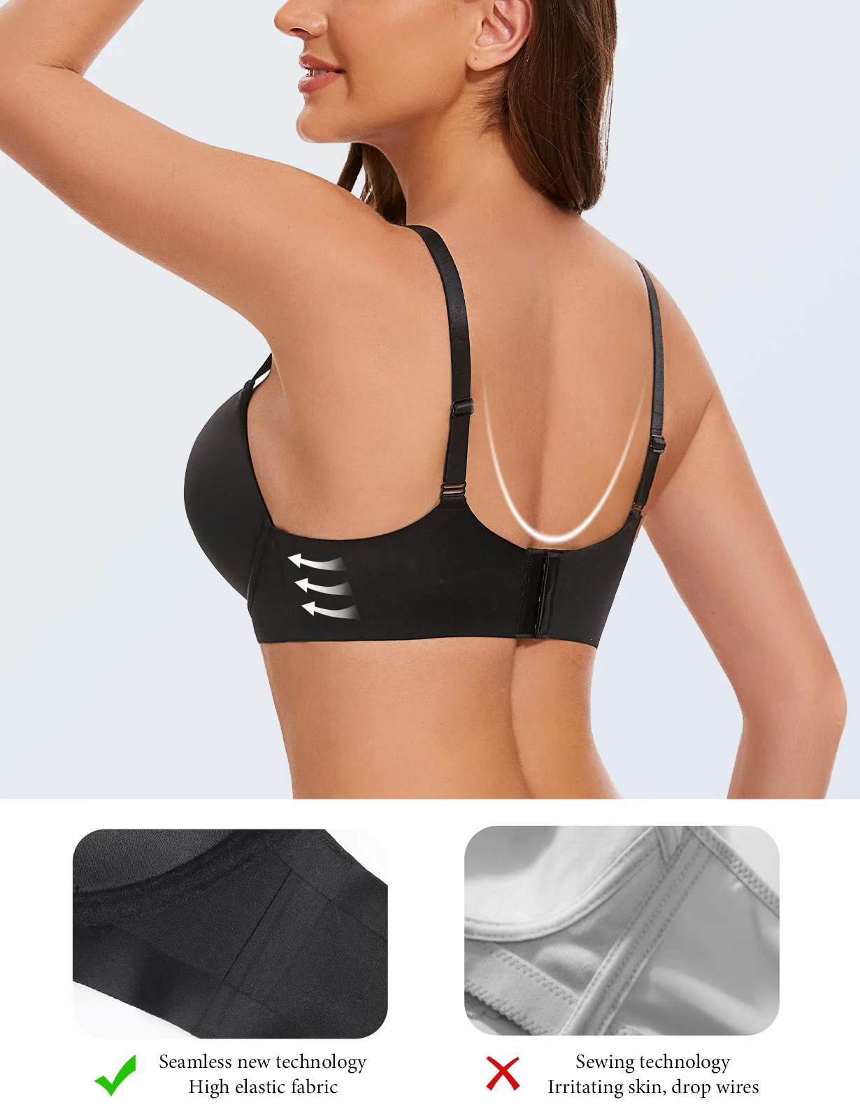 Neuer dick gepolsterter Push-Up-BH mit tiefem V-Ausschnitt für Damen, sexy Alltags-BHs, weicher Drahtknochen-BH mit hohen Stretch-Trägern, angepasster BH