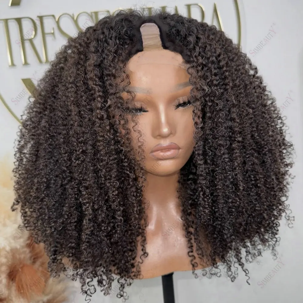 Cheap Full Machine Made Human Hair 1x4 U Part Wigs for Black Women Kinky Curly Glueless 1x4 Size Opening V Shape Clips In Wigs