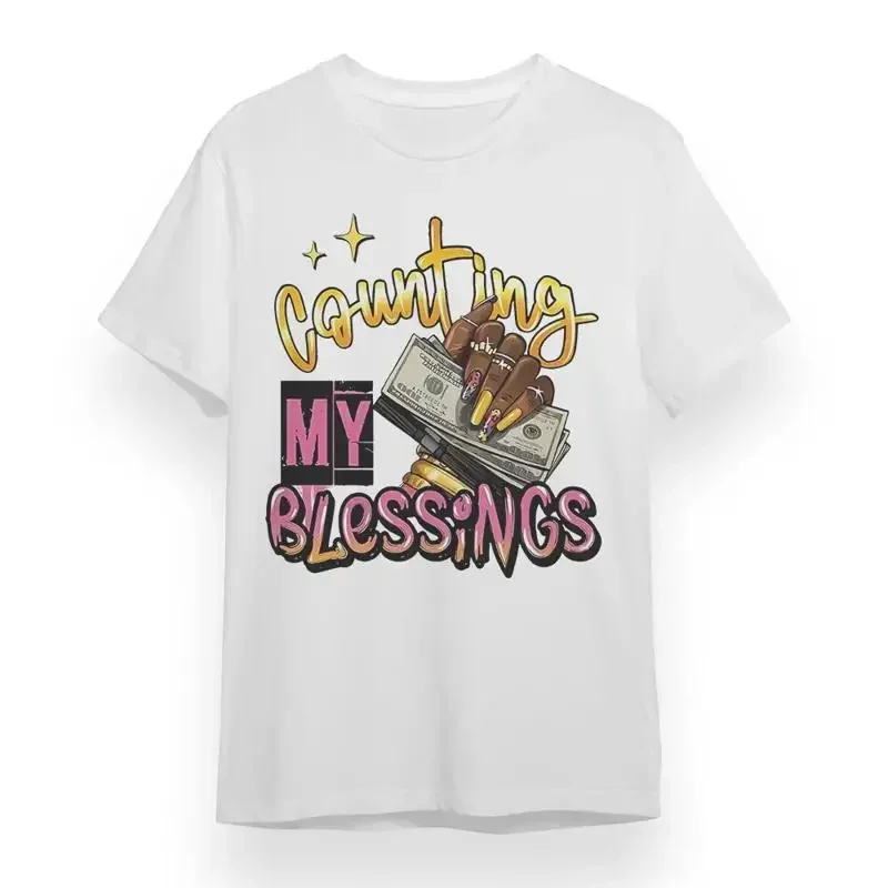Women'S T Shirt With Counting Blessings White 100 Cotton Usa