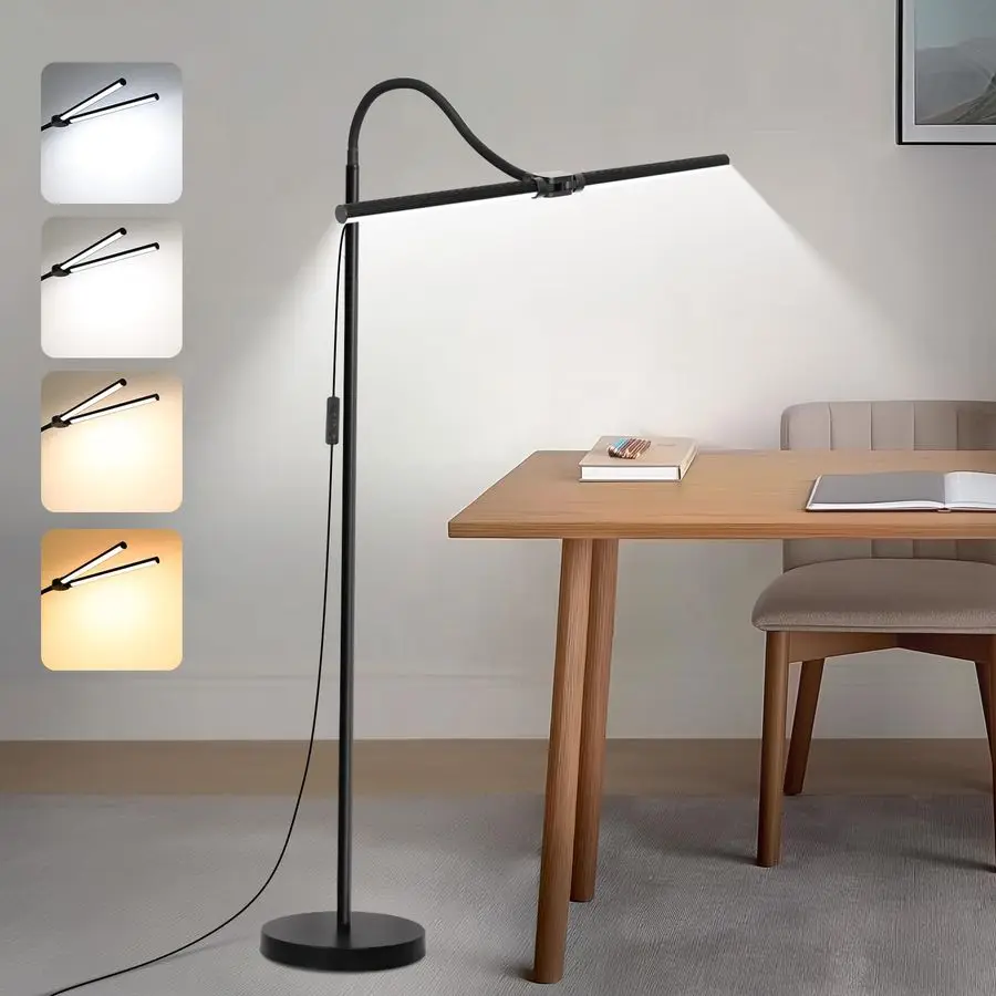 

LED Floor Lamp, 18W 2000LM Bright Reading Floor Lamp for Office with Double Head, Adjustable Gooseneck Dimmable Modern Standing