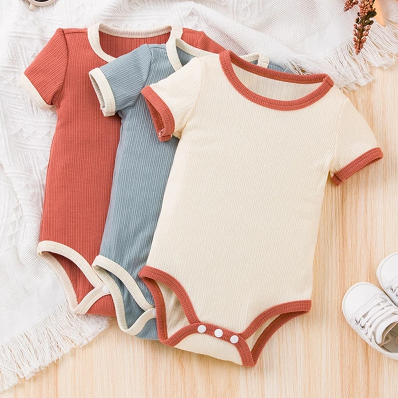 Solid Baby Boys Girls Bodysuit Short Sleeve Cotton Baby Clothes Summer Breathable Newborn Home Wear Body Jumpsuit Clothing 0-12M