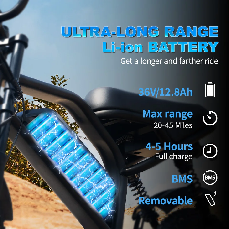 VDL Mountain Electric Bike , 16" Fat Tire Ebike, Wider Seat 250W Peak Motor, Removable Battery, Front Fork Suspension image 7
