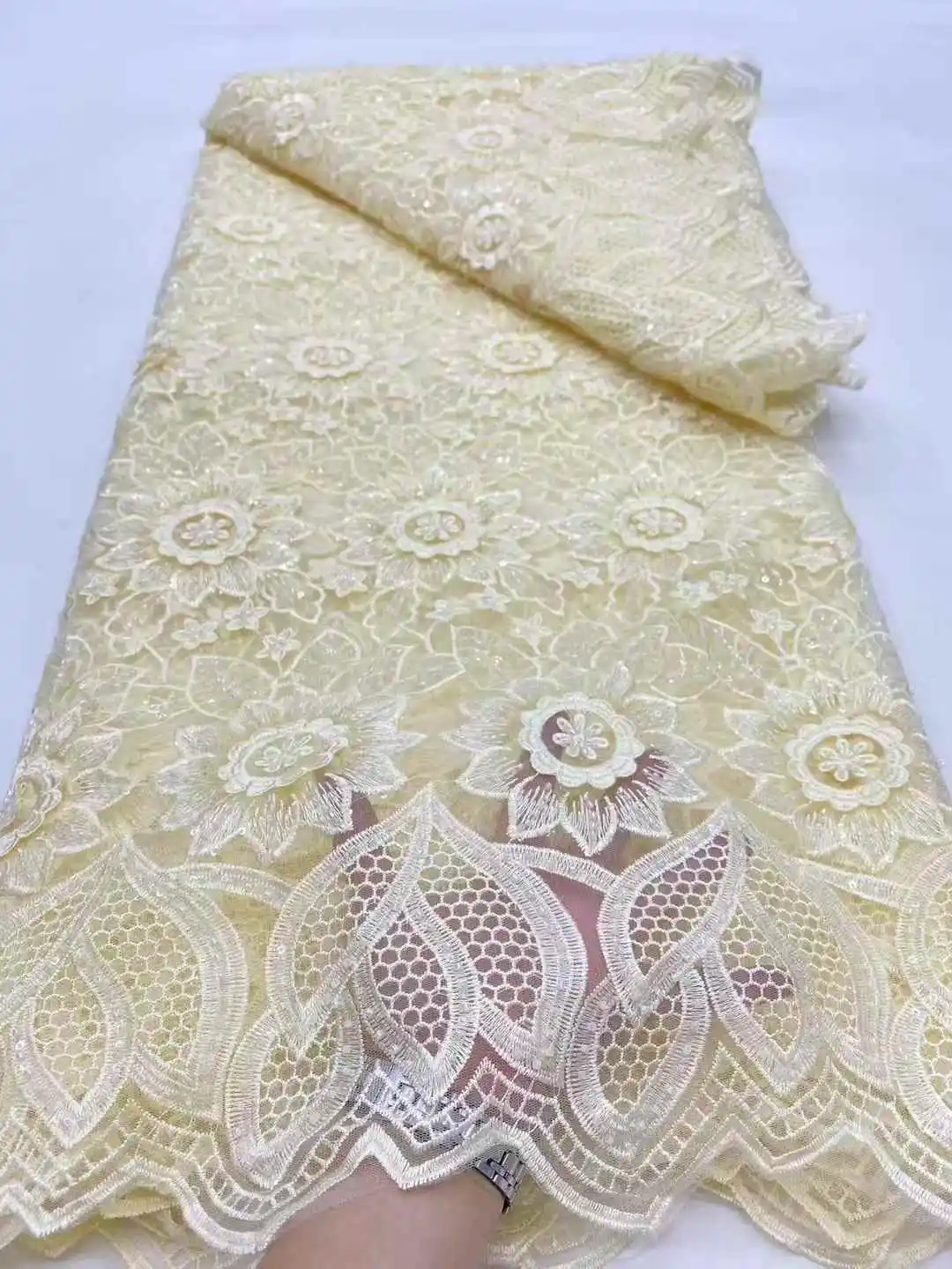 

2025 African French Nigerian High End Tulle Lace Fabric With Beads Sequins Mesh for Embroidery Wedding Party Bride Sewing Dress