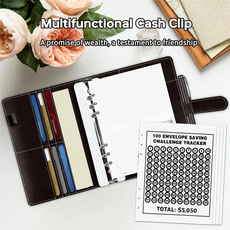 EDT-100 Envelope Challenge Binder, A5 Money Saving Budget Binder - Save 5,050 With The Money Saving Challenge Pink Easy Install