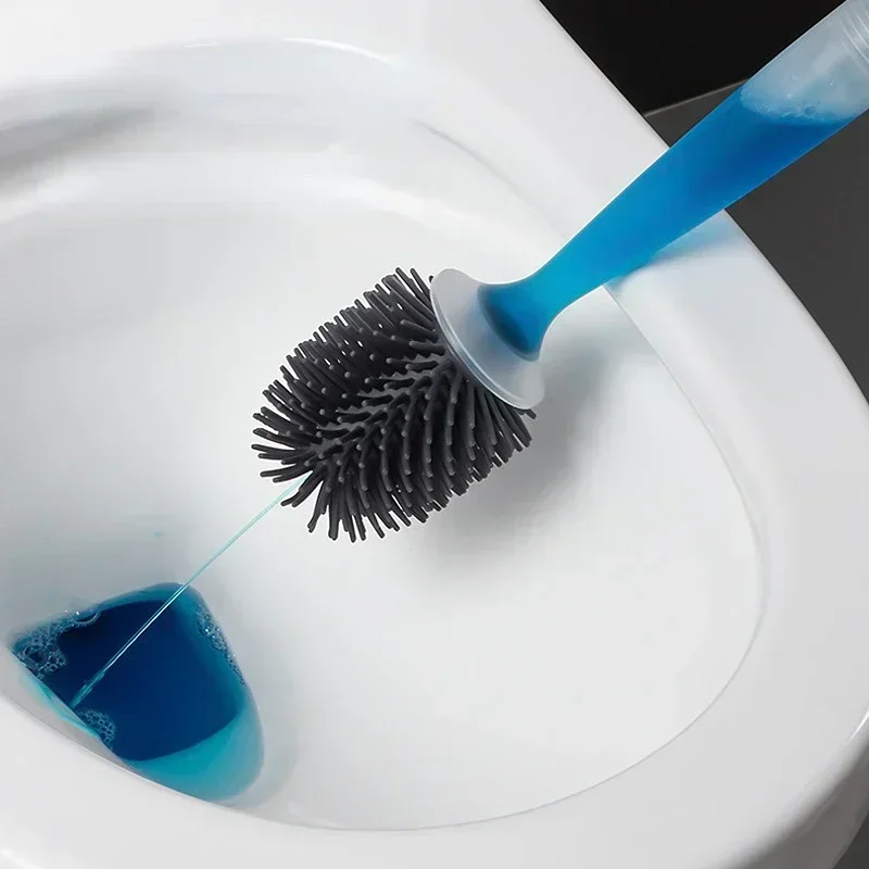 

Detergent Refillable Toilet Brush Set Wall-Mounted with Holder Silicone TPR Brush for Corner Cleaning Tools Bathroom Accessories