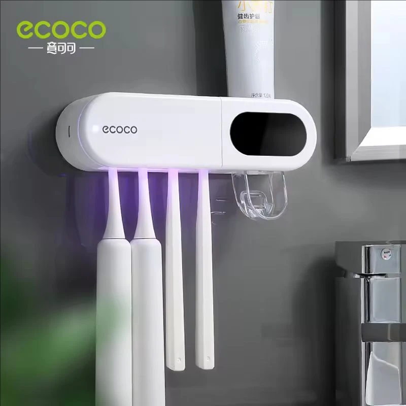 ECOCO Esterilizador de escova de dentes por indução automática, secagem recarregável, suporte de escova de dente UV montado na parede, acessórios de banheiro