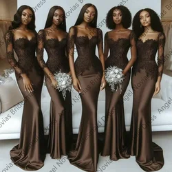 Customized Vintage Brown Mermaid Bridesmaid Dresses 2025 Wedding Guest Party Dress vestido de madrinha de casamento