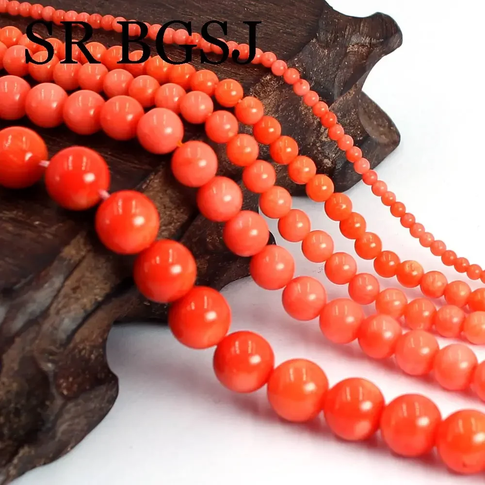 2-9mm Round Natural Sea Bamboo Orange Sea Bamboo Coral Jewelry Making Loose Beads 15inch