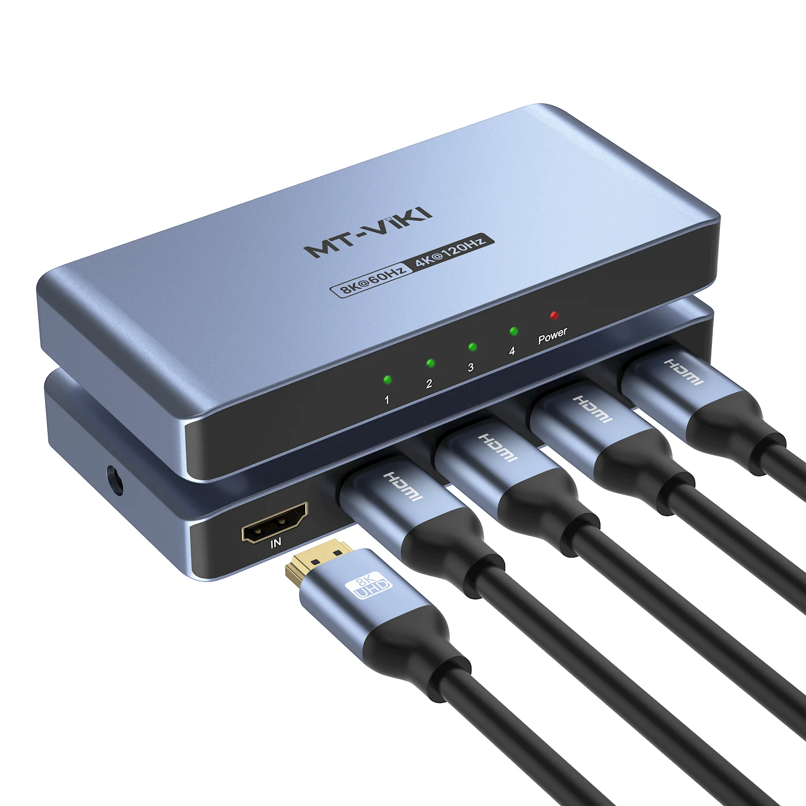 8K 60Hz HDMI Splitter 1 in 4 Out + AC Adapter ,   40Gbps HDMI Splitter 1x4 8K 60HZ 4K 120hz Aluminum