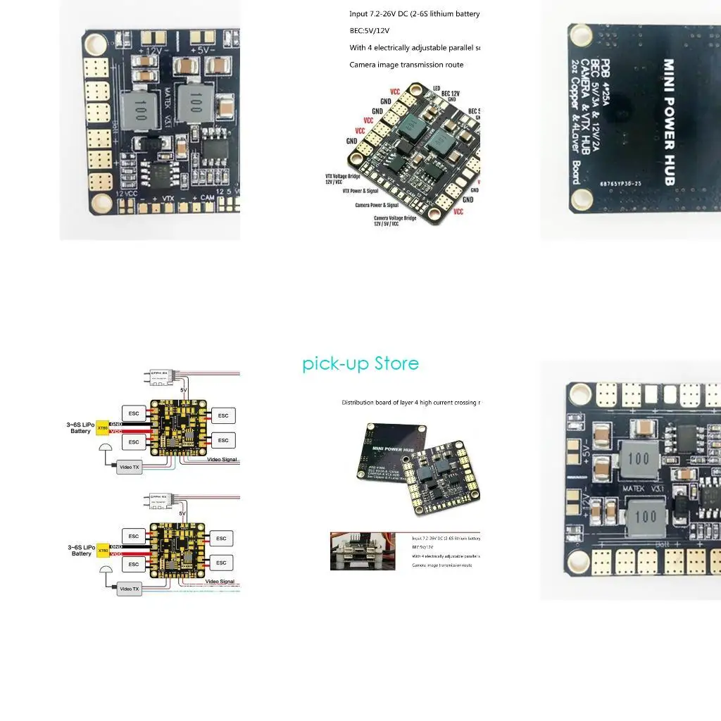 Q5WA Mini Power Distribution Board PDB BEC 5V y 12V para helicóptero RC Quadcopter Muliticopter