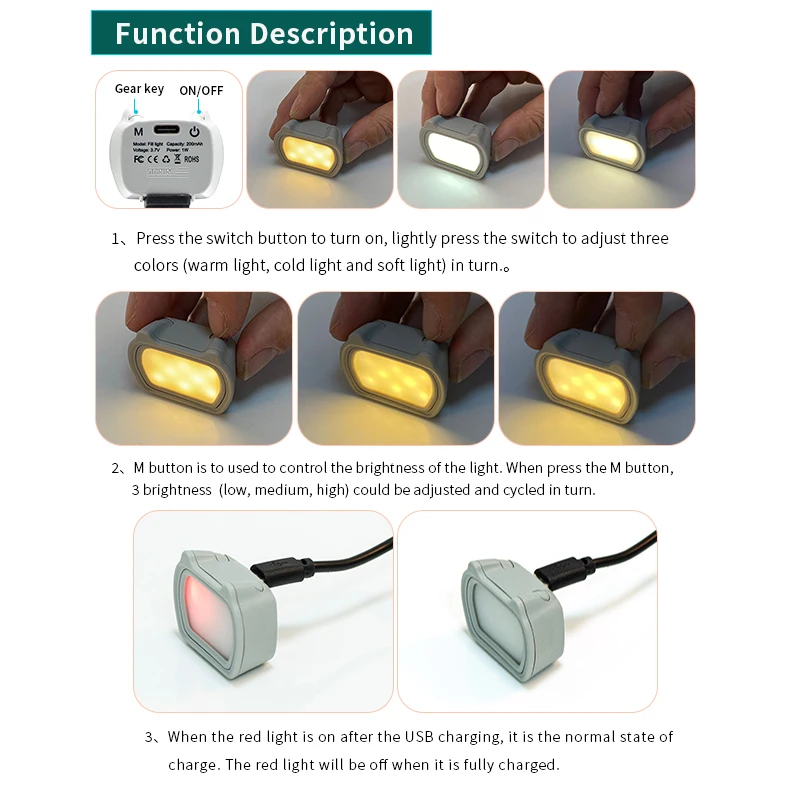 STARTRC 마그네틱 필 라이트 마운트 브래킷 포함, DJI Osmo 포켓 3 카메라 액세서리, 고양이 귀 LED 조명, 따뜻하고 부드러운 조명