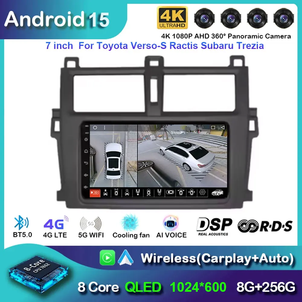 Autoradio Multimedia Video Player Android 15, für Toyota Verso-S Ractis Subaru Trezia Carplay Navigation GPS Stereo Head Unit