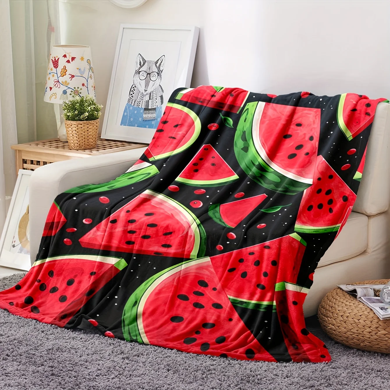 1pc Watermelon Element Print Blanket, Suitable for Bedroom, Living Room, and Outdoor Use as a Portable Blanket