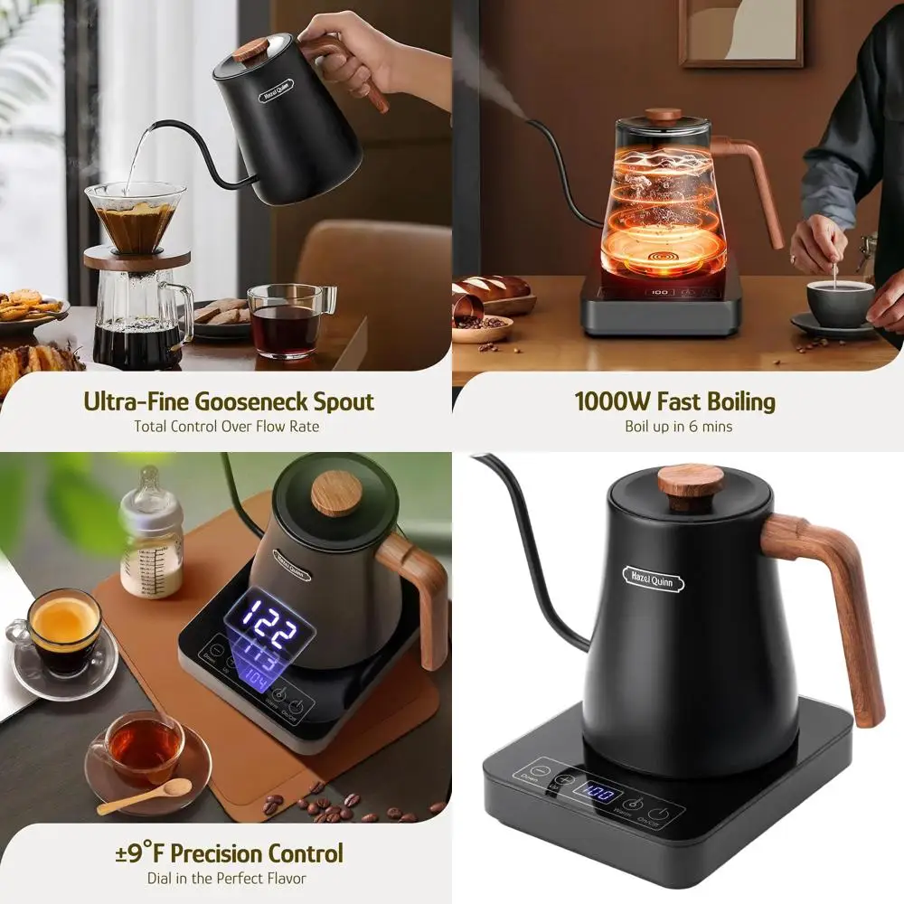 

0.8L Electric Kettle with Precise Temp Control, 4-Hour Warm, 1000W, Stainless Steel, Perfect for Coffee & Tea - Black