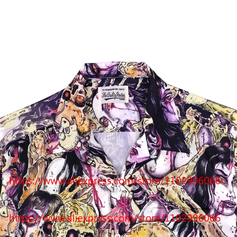 2026SS WACKO MARIA Men's Shirts Skeleton Print Hawaiian Shirt Short Sleeve Button Up Streetwear High Quality Top
