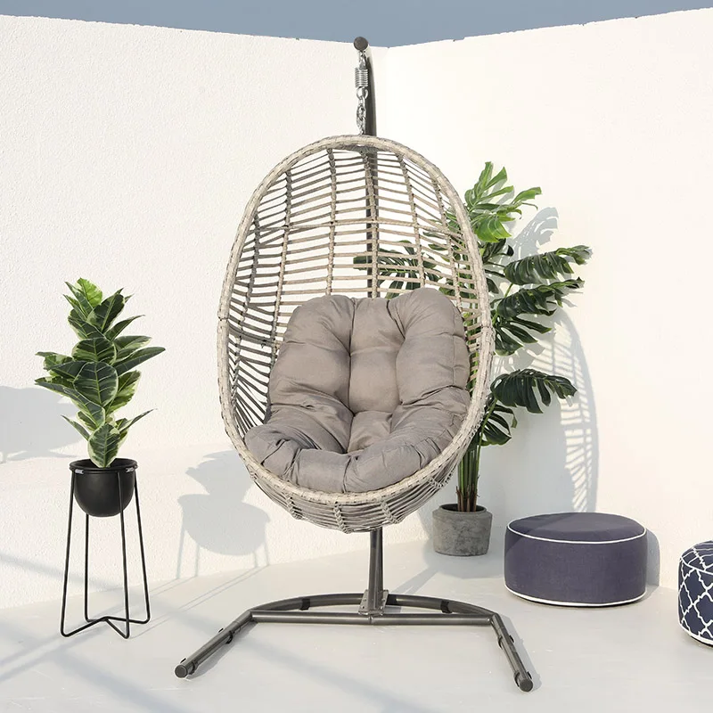 High Profit Swing Suspended Wicker Chair Suspended Garden Chair, Adult Size Rattan Black Flower Egg Swing Chair Indoor